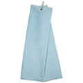 A light blue towel hangs from a metal clip indicating it is ready for use in drying or cleaning tasks in a home or commercial setting.