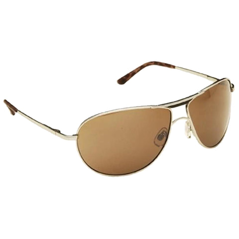 Sunglasses with a metallic frame and brown tinted lenses sit upright showcasing their sleek design and stylish appearance suitable for sunny outdoor environments