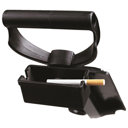 A black holder with a handle is designed to accommodate a cigarette in a small compartment while allowing for an easy grip and carry in various environments