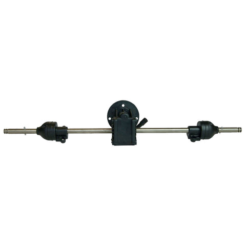 A linear automotive component connects two ends with a central mechanism allowing movement in a vehicle assembly situated against a plain white background