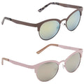Eyelevel Ladies Alexis Sunglasses Two pairs of sunglasses are displayed with a stylish design featuring mirrored lenses the top pair is brown and the bottom pair is pink both with unique frames