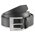 A black leather belt is coiled with a silver metallic buckle featuring the word "FARAH" embossed on it, typically used for securing pants or adding style to outfits.