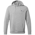 A grey hoodie is displayed frontally featuring a kangaroo pocket and adjustable drawstrings. A small logo with the text "CRASHHOPPERS" is visible on the left side.