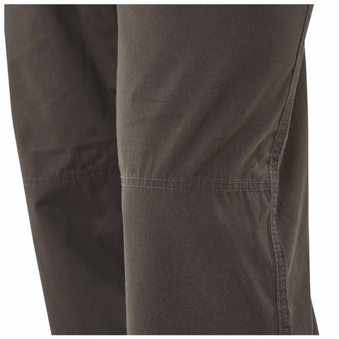 A pair of dark pants are displayed in close-up showing textured fabric and stitching details emphasizing the material's smoothness and color without any specific background context.