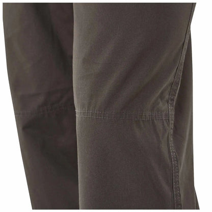 A pair of dark pants is displayed with a folded section and visible stitching the fabric appears smooth and slightly wrinkled suggesting casual or outdoor wear