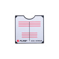 A mini mirror with a white background displays red horizontal lines along with a vertical line in the center designed for calibration or alignment purposes in various contexts.