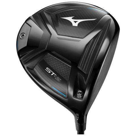 A black and silver golf driver is displayed at an angle showcasing its sleek design and features the label ST-Z along with a logo and branding on its head.