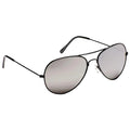 Black aviator sunglasses rest on a flat surface displaying reflective lenses and slender metal frames designed for sun protection and style in outdoor environments.