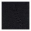A black sweatshirt features a front pocket showing soft fabric with subtle texture details against a dark background suggesting warmth and casual wear suitable for everyday use.