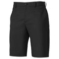 A pair of black shorts is displayed front-facing, featuring a button at the waistband and side pockets, suitable for casual or outdoor wear in a variety of settings.