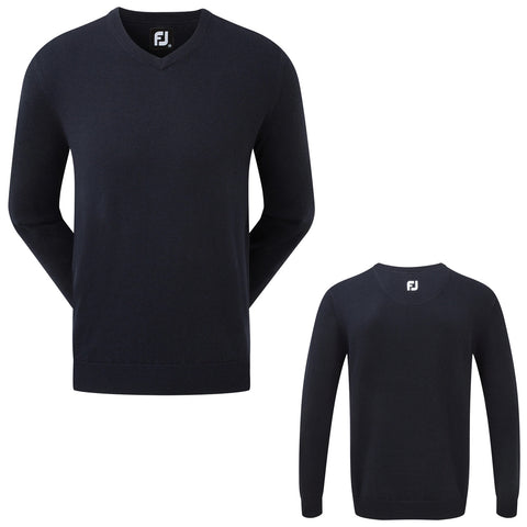 A black knitted sweater is displayed from the front and back showcasing long sleeves and a v-neck design emphasizing its casual style suitable for various occasions