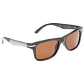 Sunglasses are displayed prominently with dark frames and brown tinted lenses positioned horizontally against a neutral background showcasing their stylish design and functional purpose for eye protection and fashion.