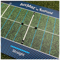 A green textured mat with blue lines and grid patterns displays numbered sections and features black holes for positioning. Text at the bottom states "Straight" and brand names are visible at the top.
