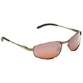 Sunglasses are positioned at an angle showcasing their dark tinted lenses and metallic frame they are resting on a light background indicating a casual accessory suitable for outdoor use