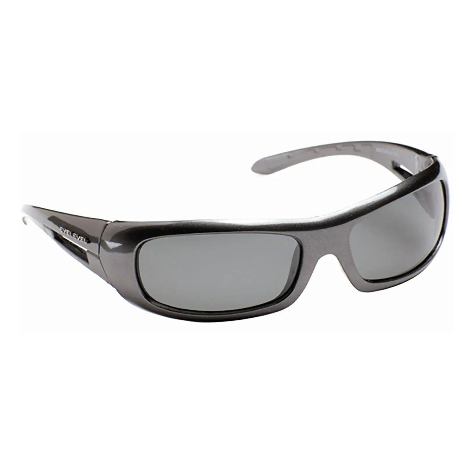 A pair of sleek black sunglasses rests with dark lenses reflecting light showcasing a modern design ideal for outdoor activities or sunny environments. The frame appears sturdy and lightweight.