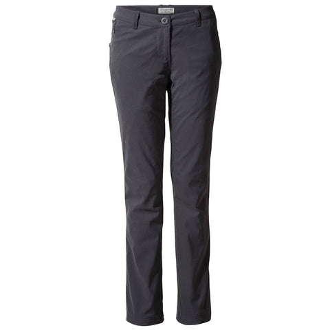 Dark gray pants are displayed standing upright showcasing a slim fit design with a button closure and pockets presenting a casual appearance suitable for outdoor or daily wear.