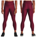 Leggings in a deep burgundy color are displayed from the front and back angles with the model’s hands at their sides. The setting appears neutral with no distinct background features.