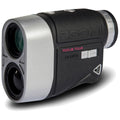A rangefinder device features dual lenses and buttons for operation positioned on a textured, mainly black body with silver accents and specific markings like "ZOOM" and "FOCUS TOUR."