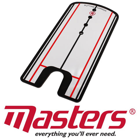 A putting mirror in a rectangular shape features black and red alignment lines with holes. It is designed to assist golfers in improving their putting technique in personalized practice space. Masters everything you'll ever need.