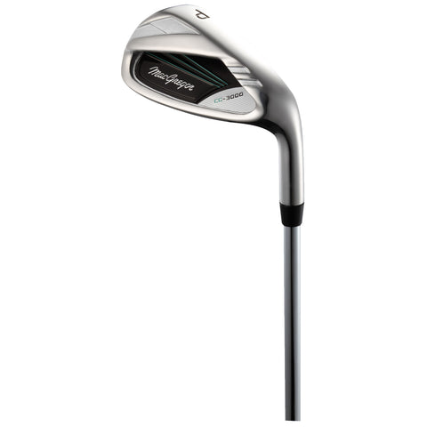 A golf club is angled upward with a shiny metal head and a sleek shaft it is designed for striking a golf ball on a course or practice area