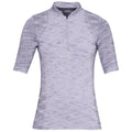 A short-sleeved athletic top with a half-zip collar is displayed against a plain background featuring a textured pattern in light gray and darker gray elements designed for active wear.