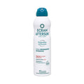 A white spray bottle labeled Ecran Aftersun contains a skin-repairing product designed for after-sun care providing hydration and relief with specifics about immediate freshness and 24-hour moisturization benefits.
