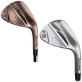 2023 TaylorMade Mens Hi-Toe 3 Wedge Golf Club Choose Loft Bounce Options Two golf wedges are presented side by side. One is bronze and the other is silver. Both feature a distinct design with angled grooves and markings indicating "HI-TIDE" and "MILLED GRIND" on their faces.