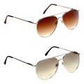 Sunglasses are positioned in two stacks with the top pair featuring a gradient brown tint and the bottom pair having a gradient gray tint set against a plain white background.