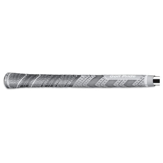 A golf club grip is displayed lying horizontally with a textured surface for enhanced hold featuring the text Golf Pride positioned near one end against a plain white background.