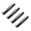 Four metallic cylindrical pins are arranged parallel to each other on a plain white background, showcasing a smooth surface and slight grooves for grip along their lengths.