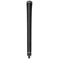 A black golf club grip stands upright showcasing its textured surface for enhanced grip with two white horizontal lines at the bottom indicating the end of the grip.