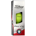 Green golf ball packaged in a box branded Titleist with the text Titleist #1 ball in golf Pro V1x visible and the ball labeled with Number 1 inside a transparent window.