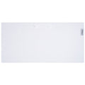 A rectangular white towel lies flat on a surface designed for drying or cleaning use with a small handle on one side for easy transport.