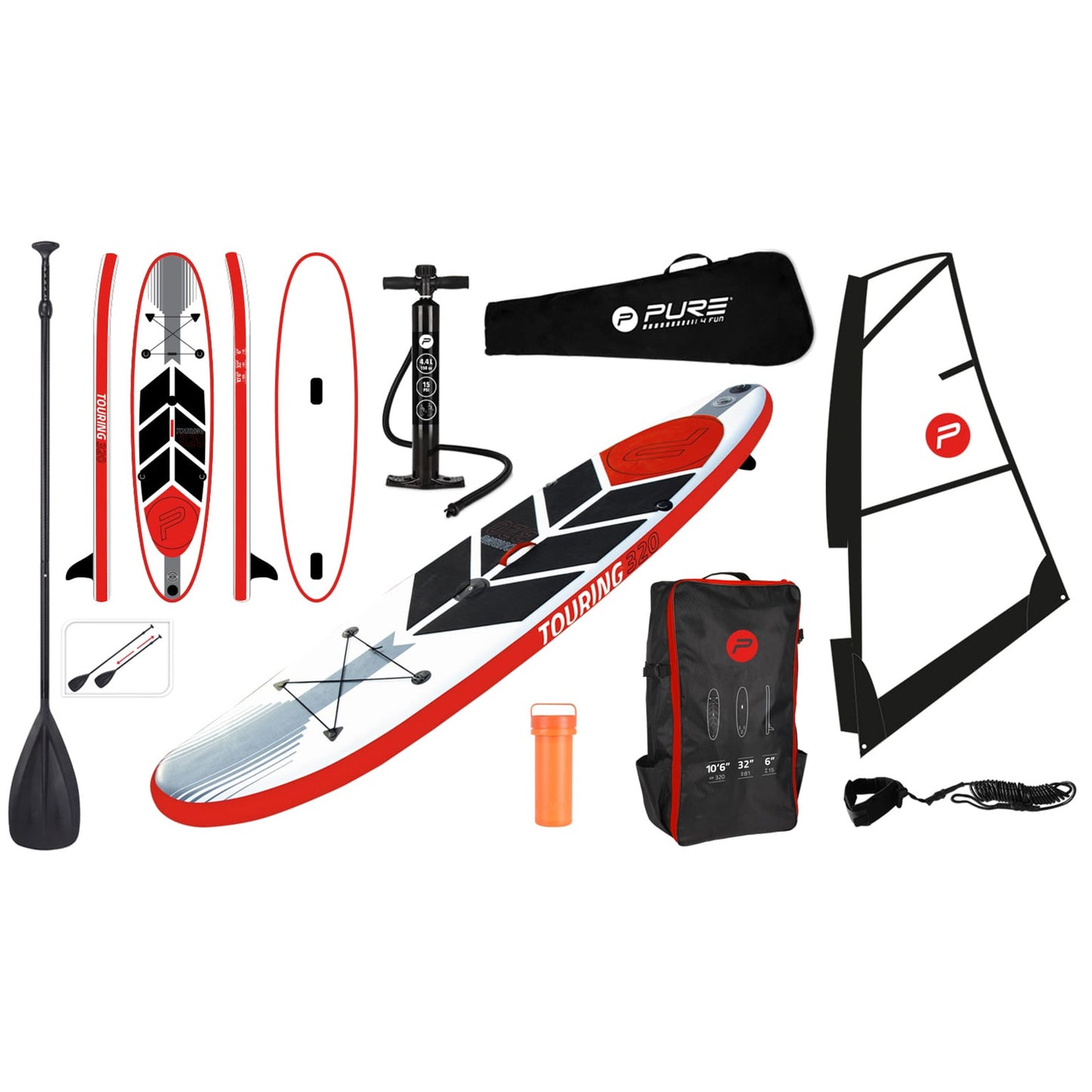 Pure4Fun Inflatable Windsurf Stand-Up Paddle SUP Board Set