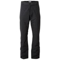 Black ski pants are displayed standing upright highlighting their design features including a button closure and a simple fabric texture these pants are suitable for cold weather activities.