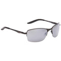 Sunglasses are displayed facing forward with dark lenses and a sleek black metal frame. They are designed for sun protection and style, suitable for outdoor activities.