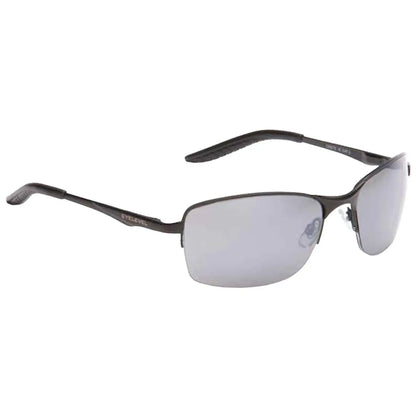 Sunglasses are displayed facing forward with dark lenses and a sleek black metal frame. They are designed for sun protection and style, suitable for outdoor activities.