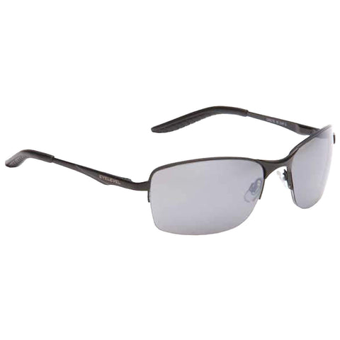 Sunglasses are displayed facing forward with dark lenses and a sleek black metal frame. They are designed for sun protection and style, suitable for outdoor activities.