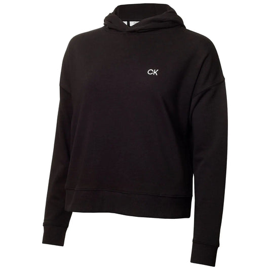 A black hoodie made of soft fabric features a small white logo on the front it is designed for casual wear and suitable for cooler weather conditions